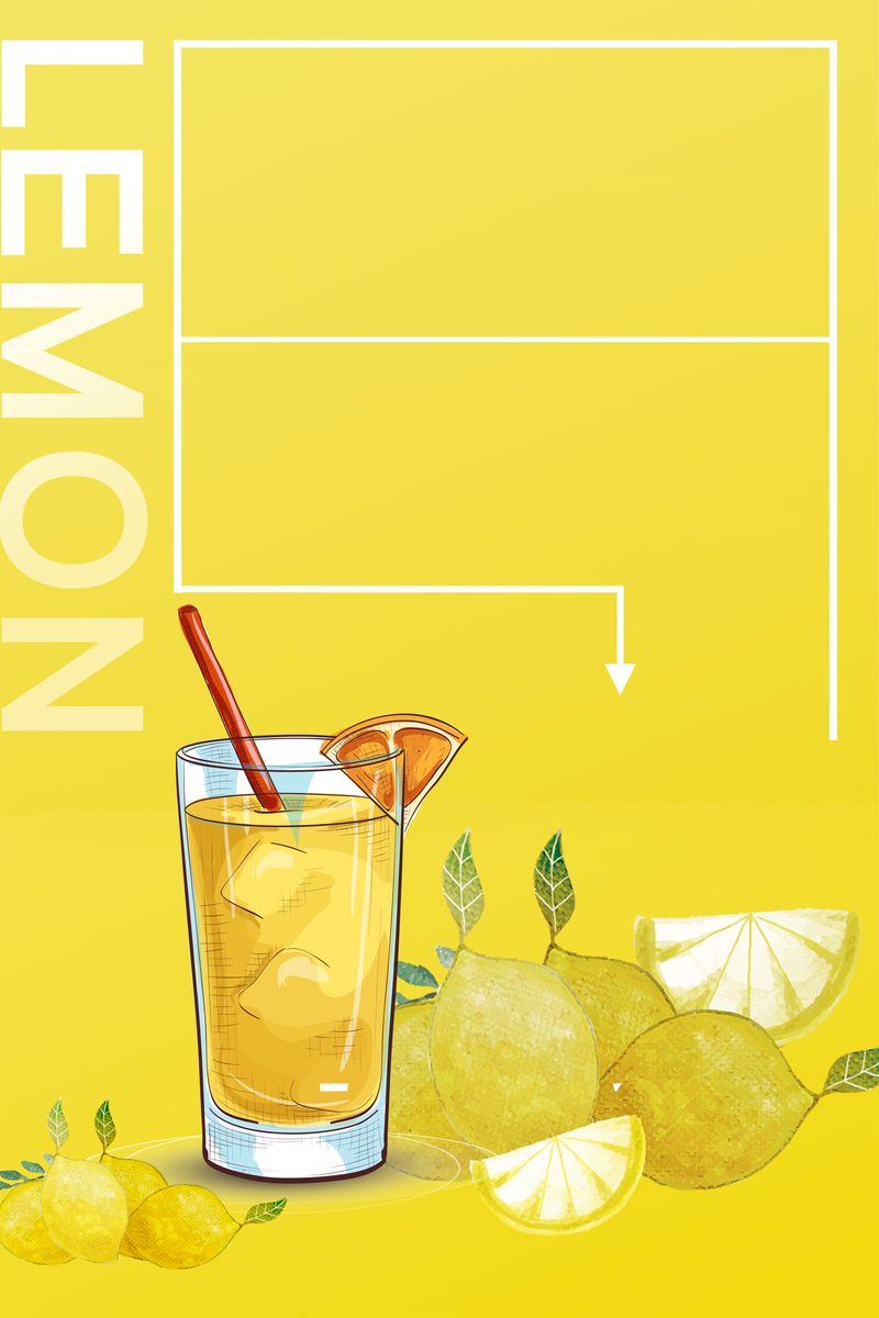 清爽黄色创意夏日饮品柠檬水促销海报背景