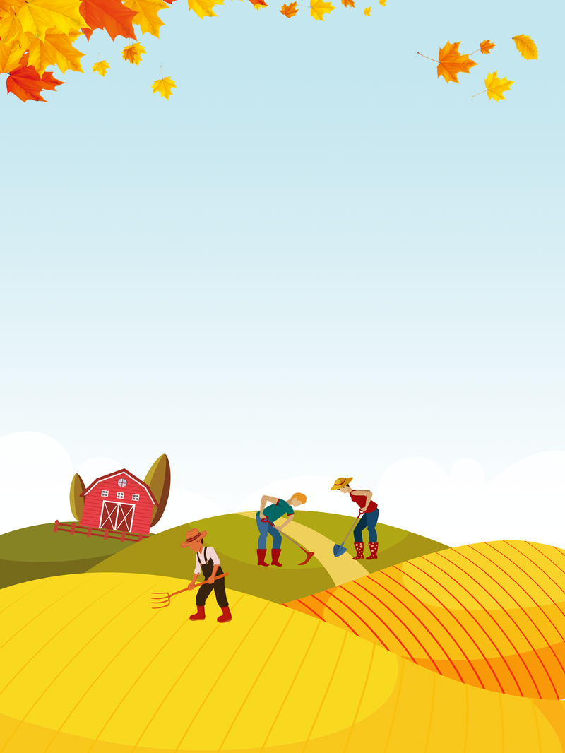 立秋手绘背景，树叶人物耕地卡通JPG/PSD设计素材高清下载