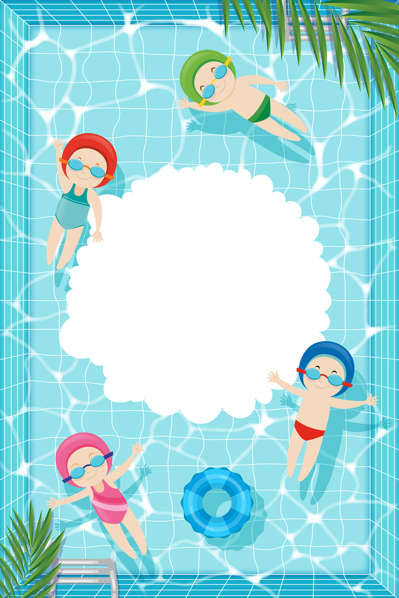 蓝色创意卡通游泳池婴儿游泳海报背景素材