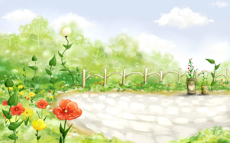 浪漫花园卡通手绘背景图，高清JPG设计素材下载