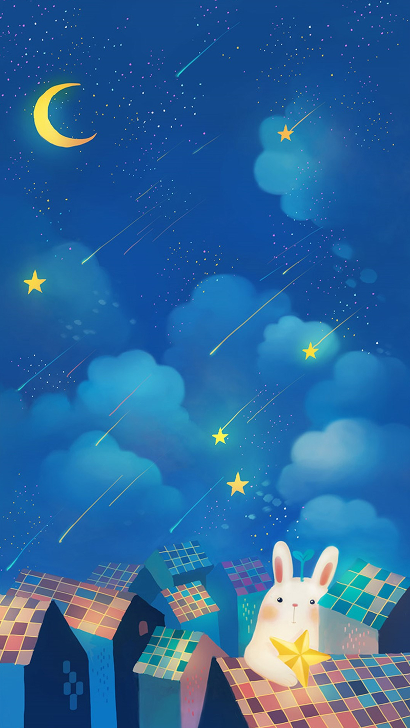 卡通可爱兔子夜景平面广告