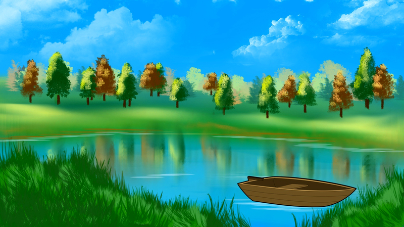 漂亮的湖泊景观绘画背景素材