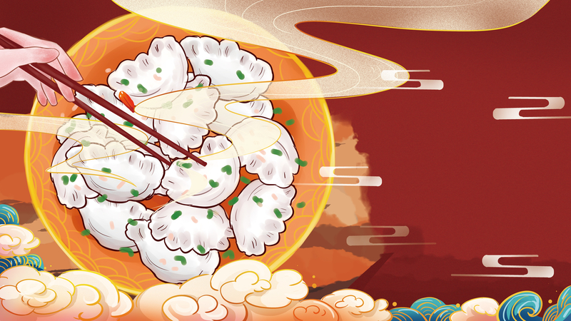 手绘饺子背景图云纹元素图