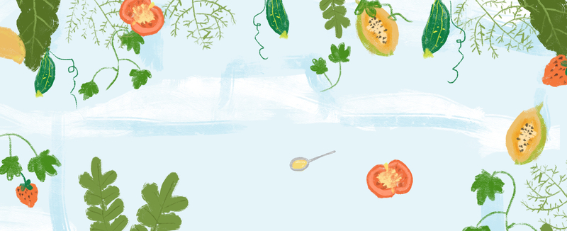 卡通水果蔬菜手绘文艺蓝色背景