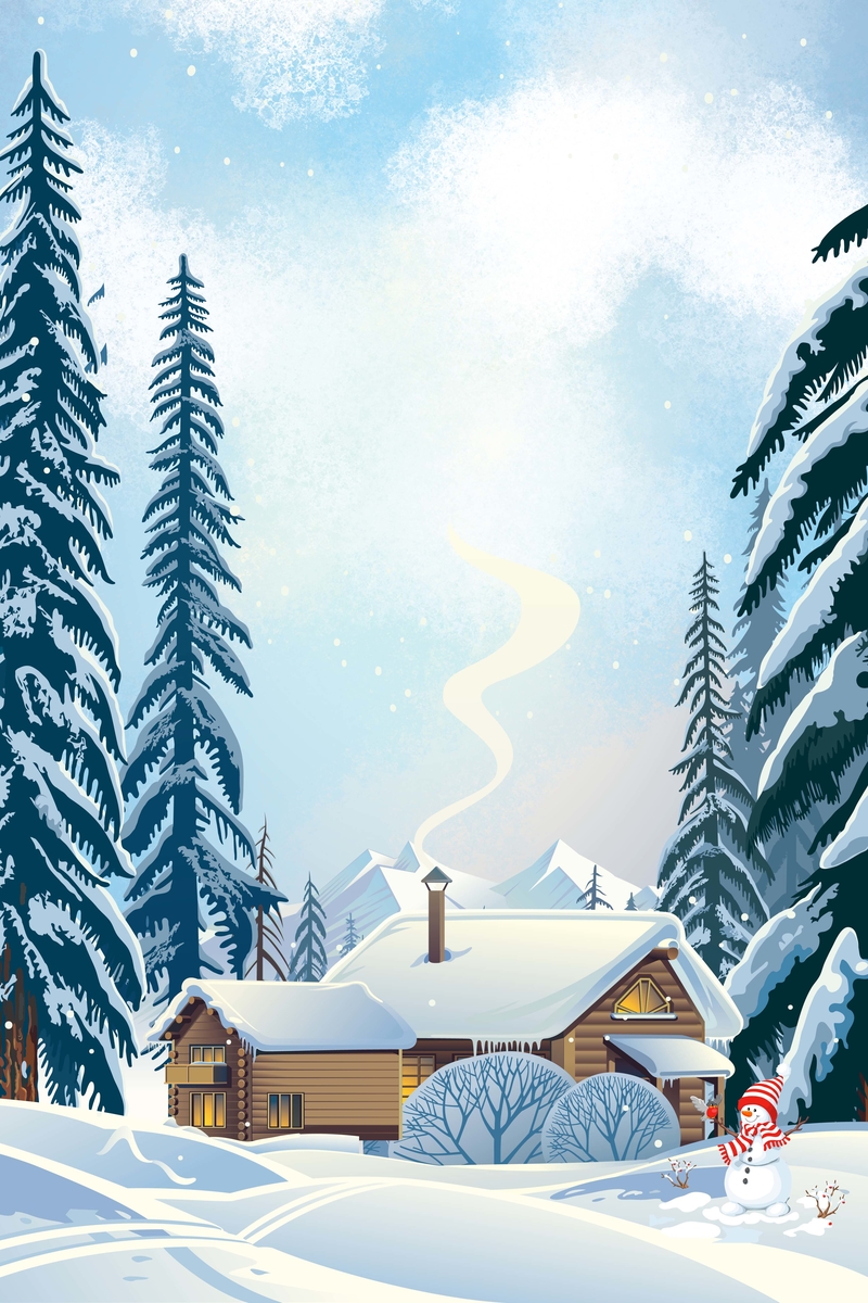 大雪插画风格海报背景素材