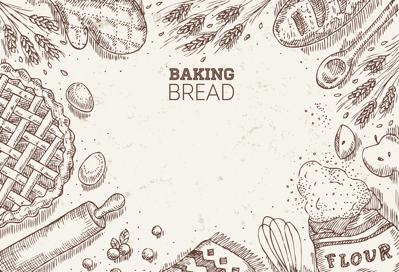 手绘烘培全麦谷物面包食品海报背景素材
