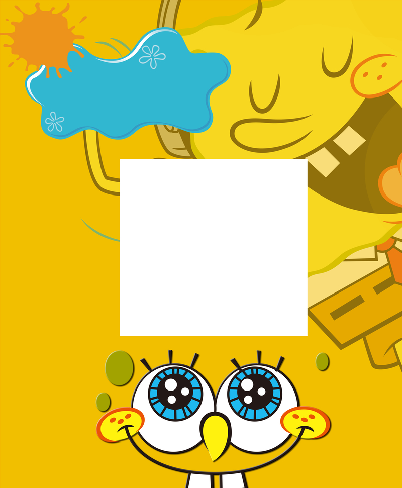 创意黄色海绵宝宝卡通二维码海报背景素材