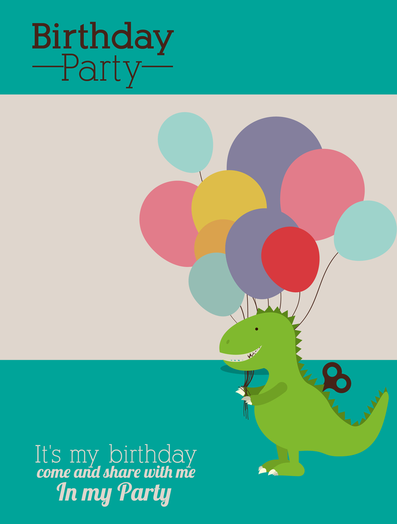 恐龙气球生日祝福海报背景素材