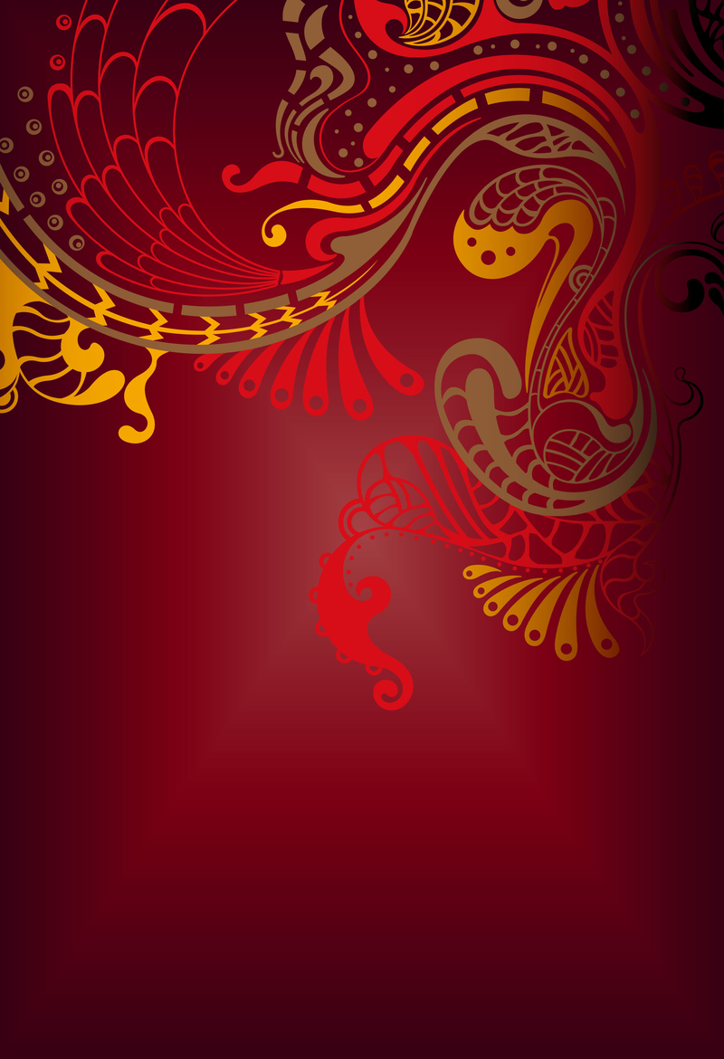 梦幻传统古典凤凰花纹红色背景