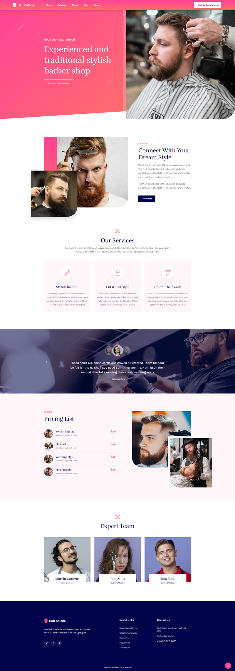 粉色的沙龙美发服务业网站HTML5模板