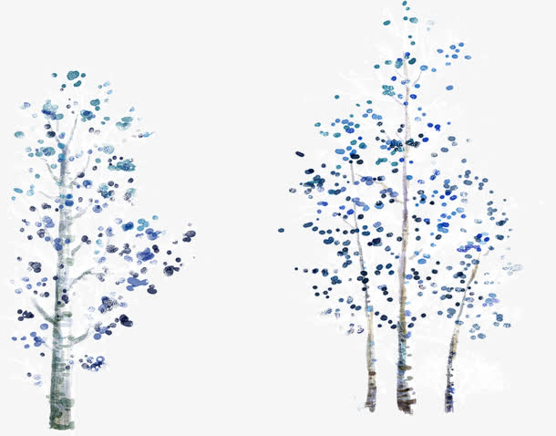 冬季树木手绘扁平PNG，高清透明，圣诞节日元素设计素材下载