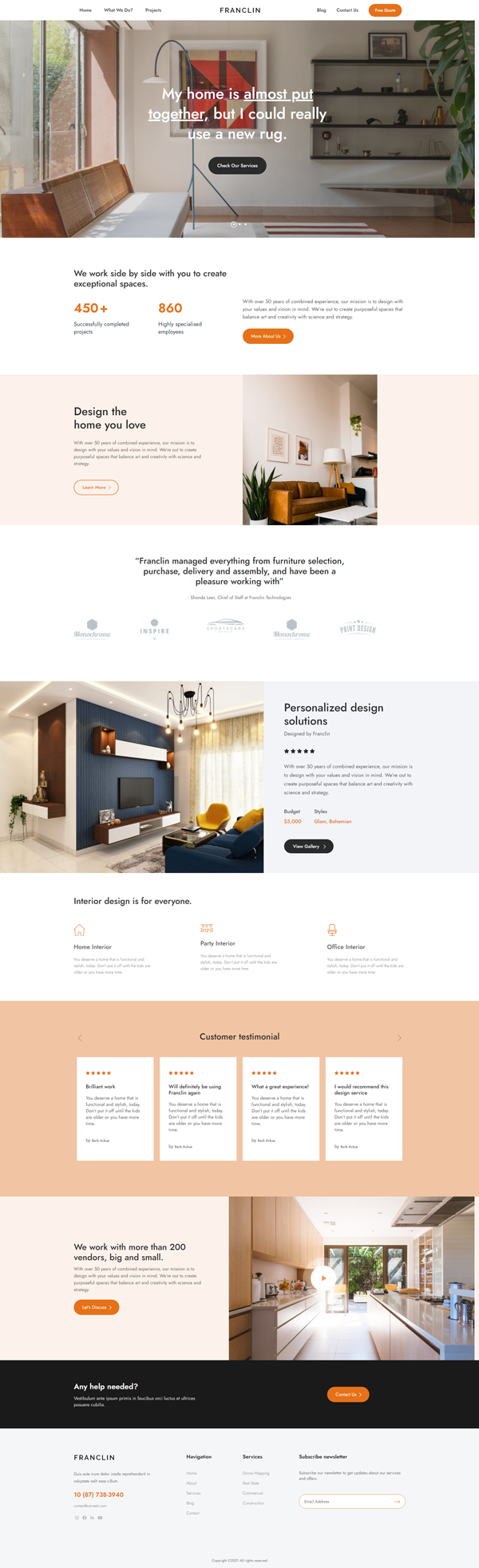 橙色的室内设计装修公司网站模板下载