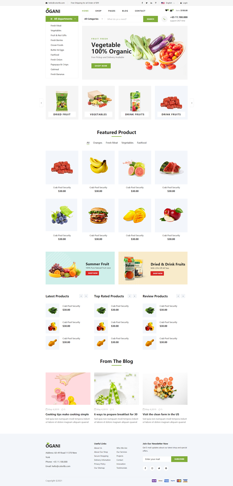 绿色生鲜果蔬html购物商城模板下载