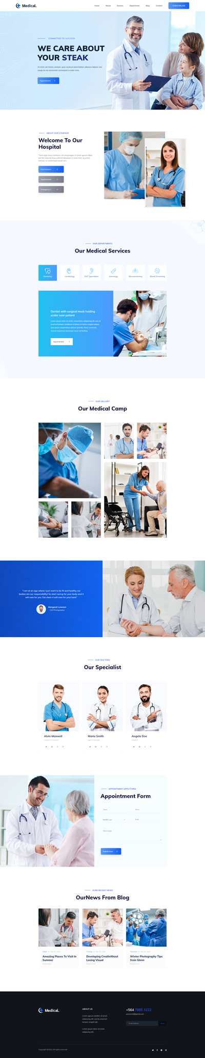 蓝色Bootstrap医院医疗护理网站HTML5模板