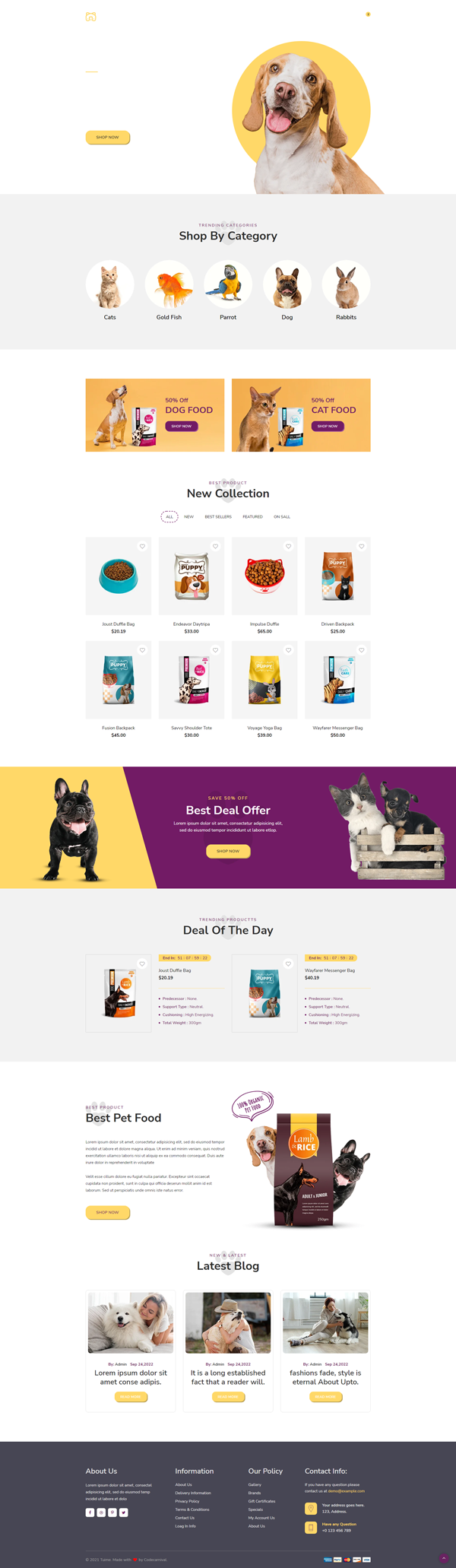 黄色的Bootstrap宠物商店网站模板