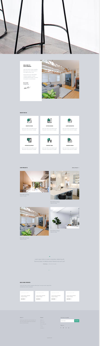 灰色极简风室内装修设计公司html网站模板