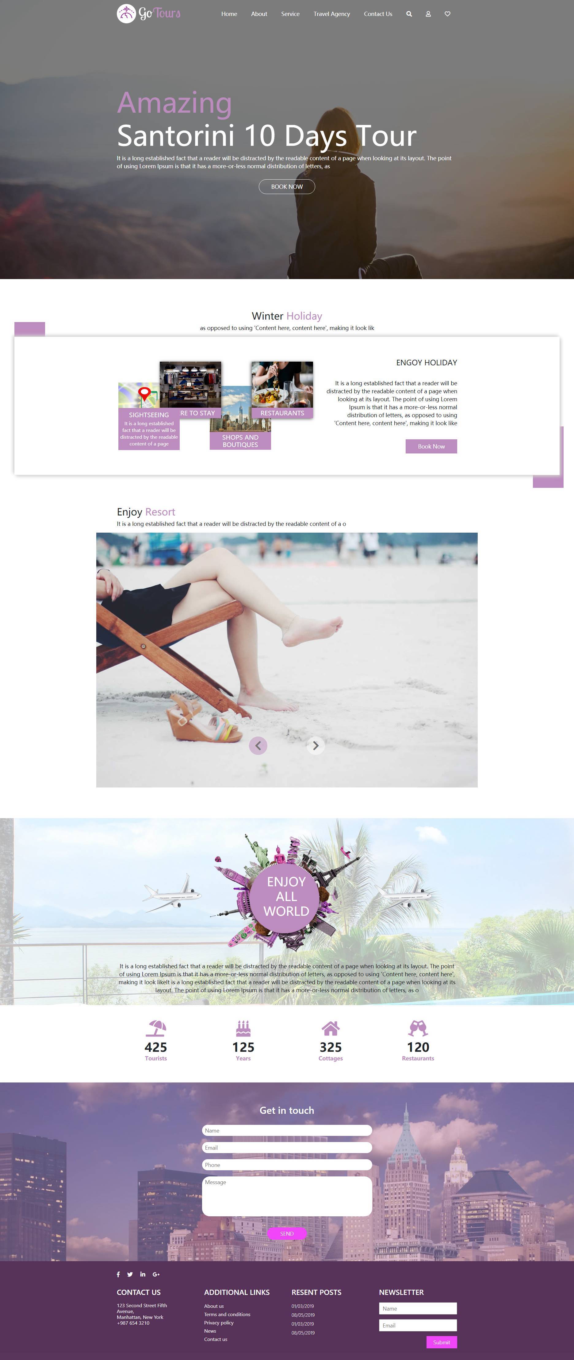 紫色的旅游预订平台网站模板下载