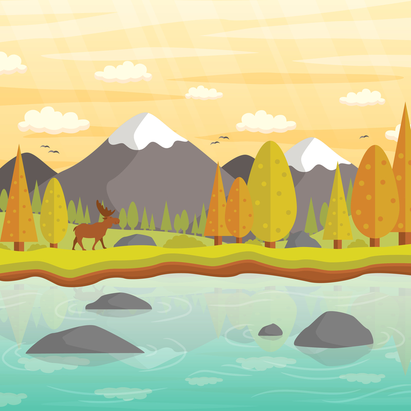 手绘自然景观与驯鹿秋日背景，高清JPG质感/纹理设计素材，AI格式免费下载