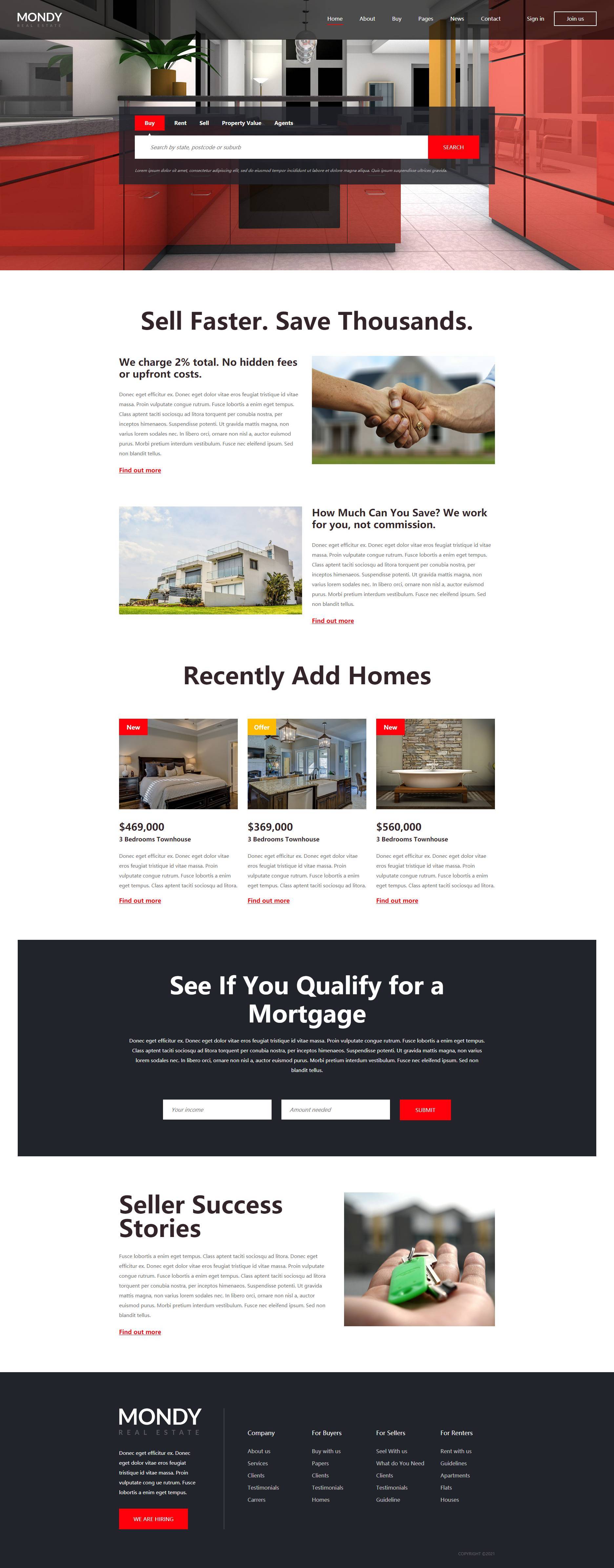 红色的HTML房地产中介网站模板