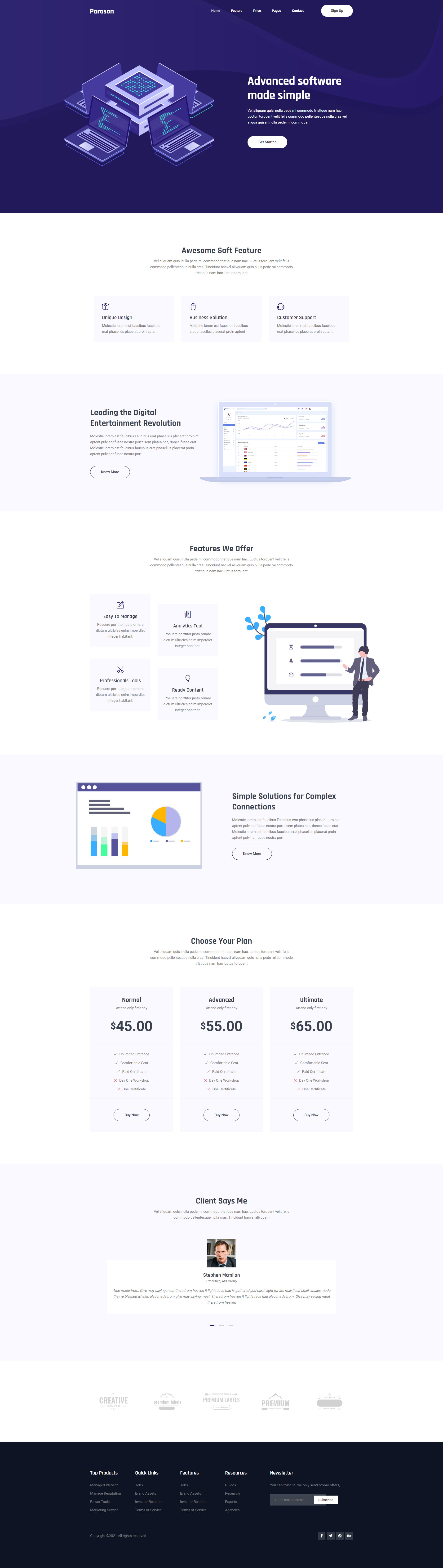 紫色大气的互联网软件公司网站模板
