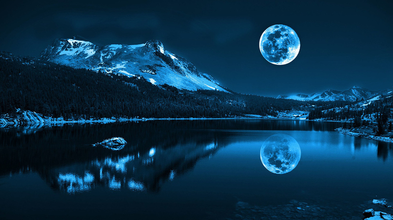 湖畔月色夜光背景