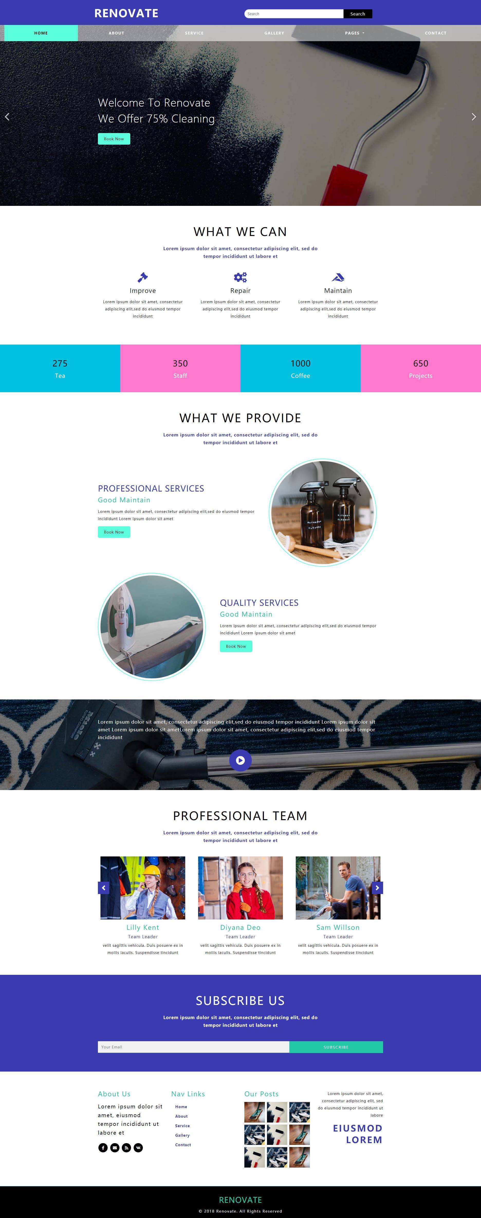 蓝色时尚的html5清洁家政服务网站模板