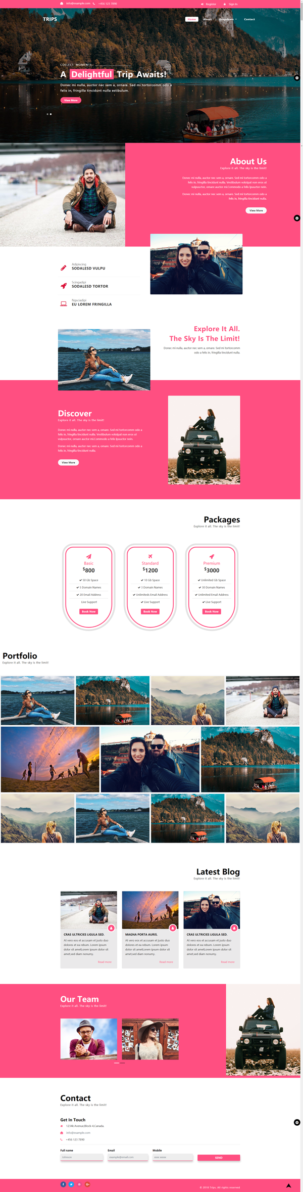 Bootstrap粉色宽屏旅游公司网站模板