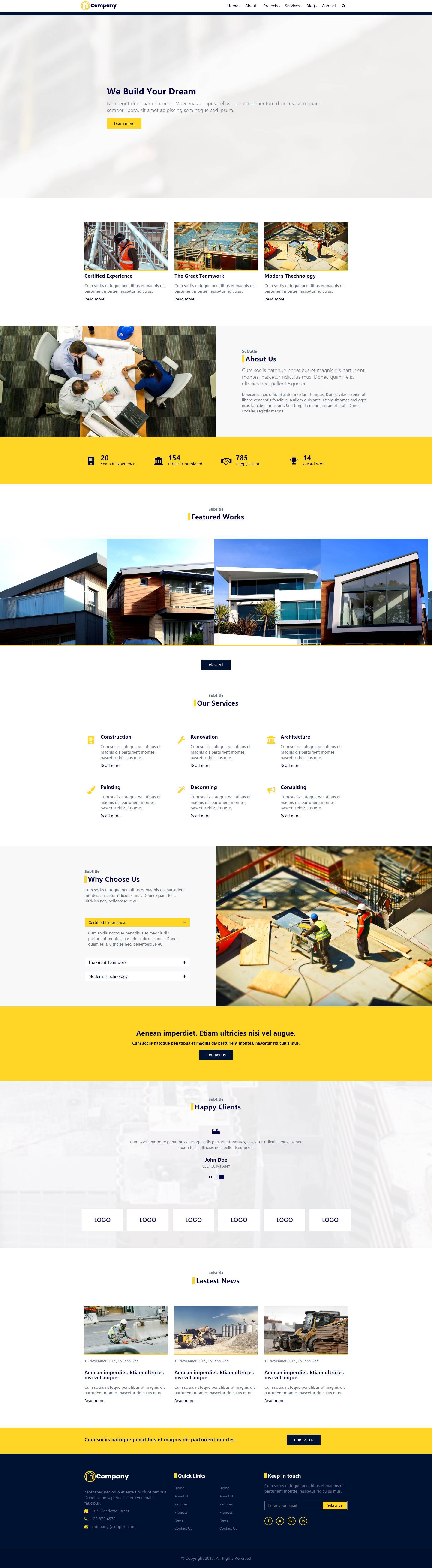 黄色HTML响应式施工建筑公司网站模板