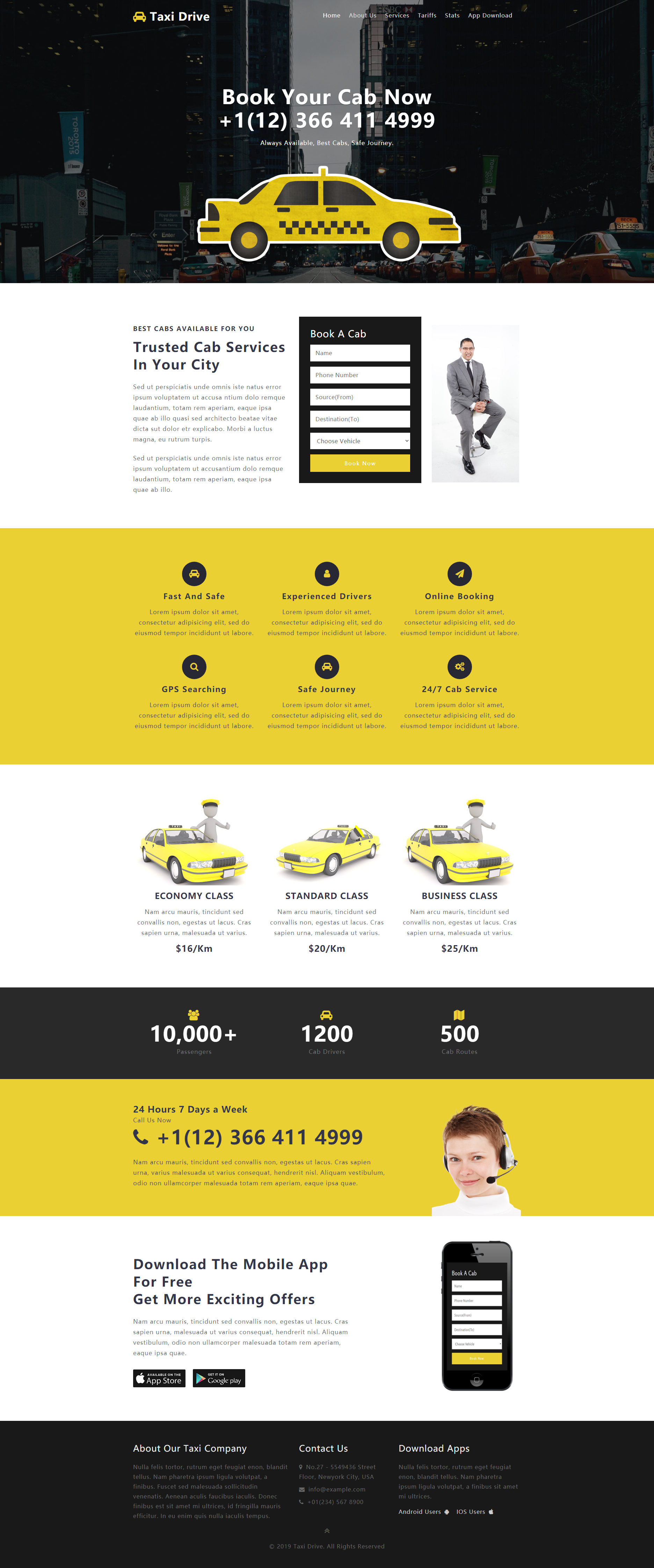 黄色出租车服务网站html响应式模板