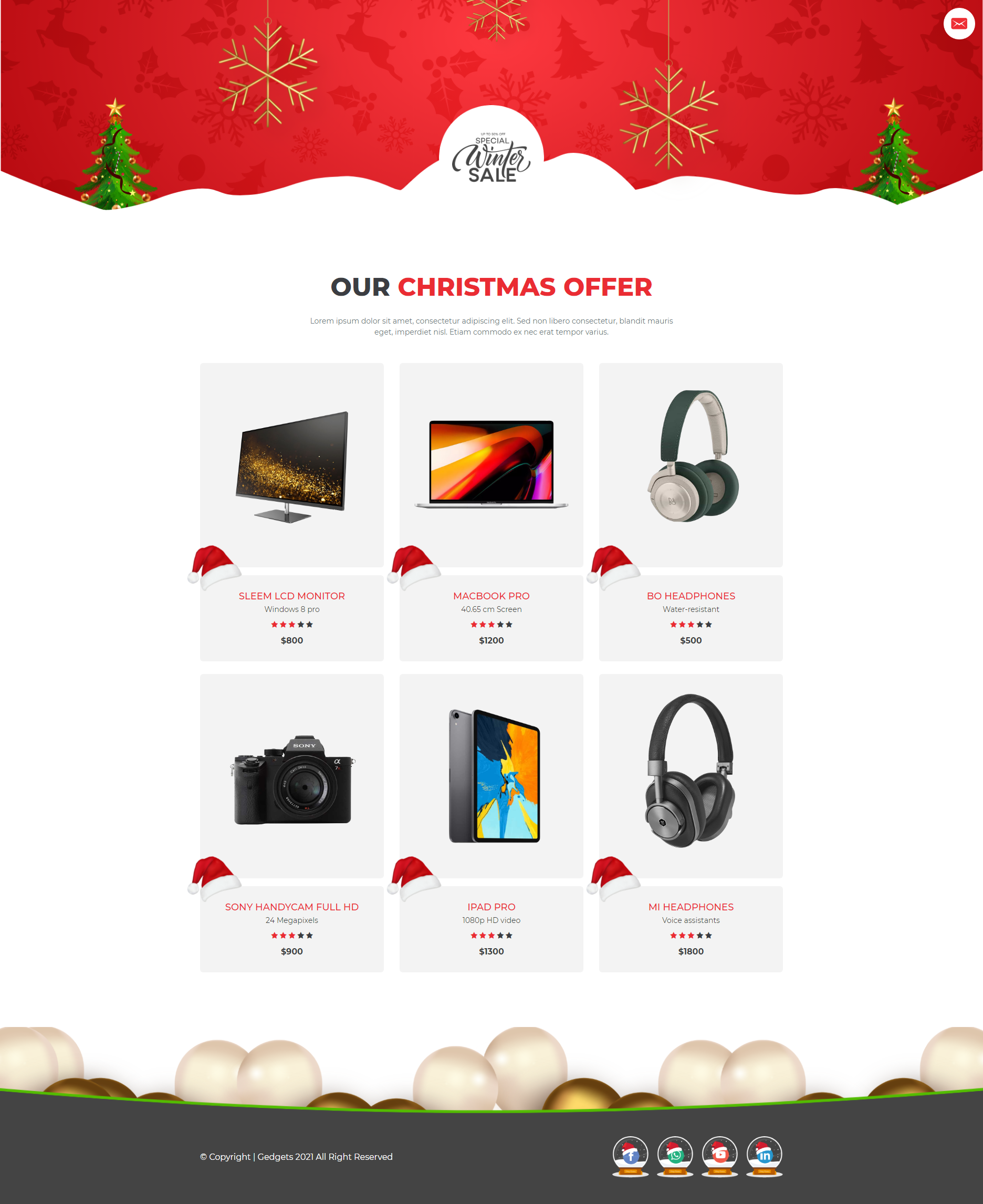 适合商家圣诞节促销活动网页单页模板