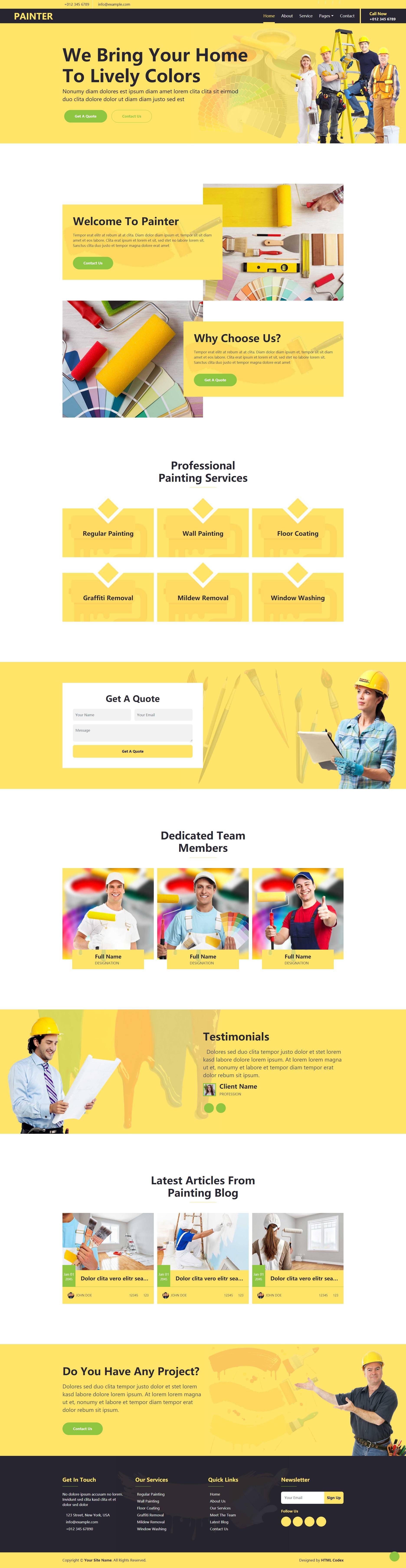 黄色html室内粉刷公司企业网站模板