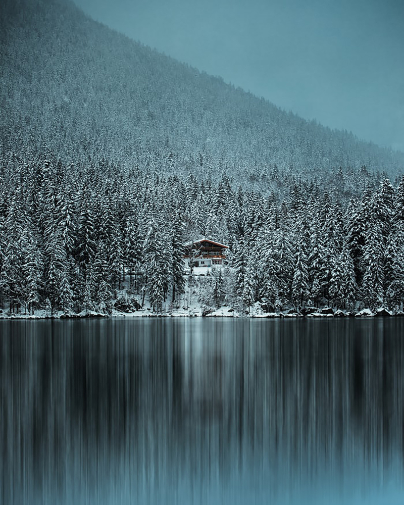 建筑雪景湖光林影，高清JPG摄影素材，风景图片设计下载