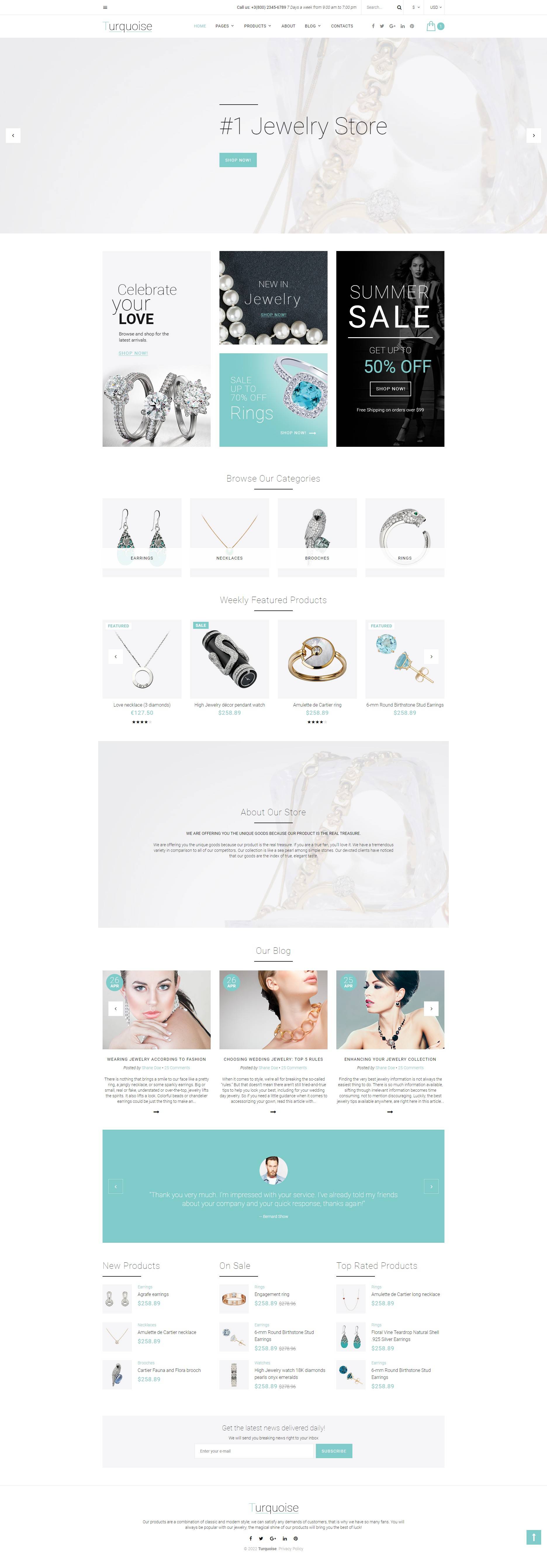 白色简洁精美的html珠宝商城整站模板