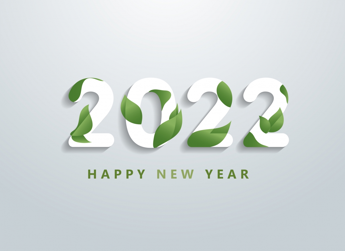 2022新年快乐绿叶环保艺术字4k壁纸