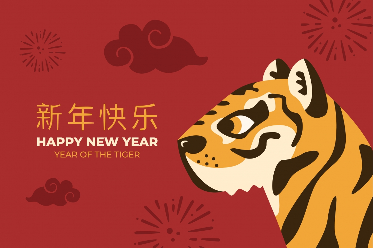 虎年2022新年快乐卡通4k壁纸