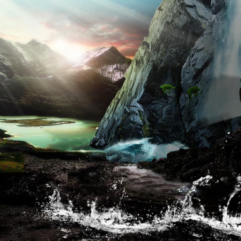 山湖风景男士洗面奶PSD分层主图背景素材