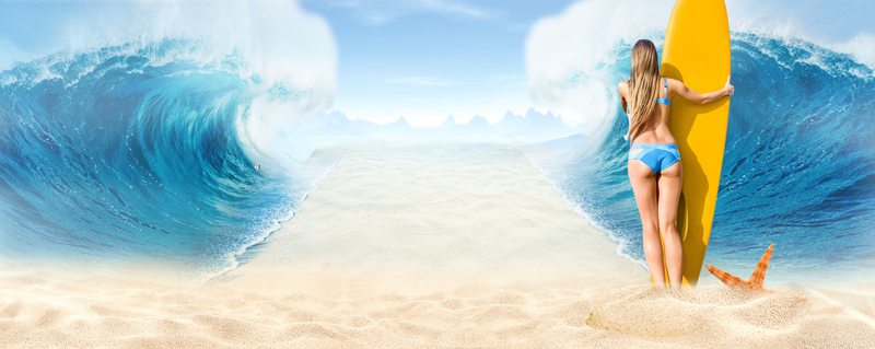 夏日海边冲浪海浪景色蓝色背景