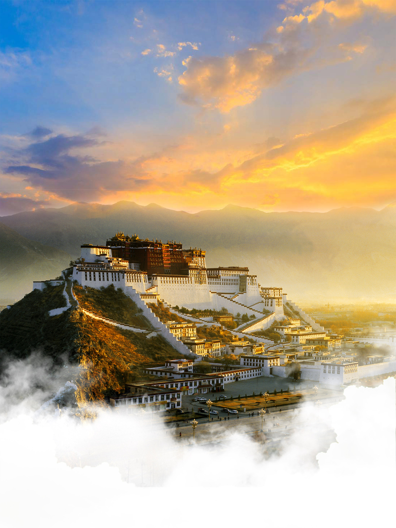 蓝天白云风景黄昏宫殿建筑西藏背景素材