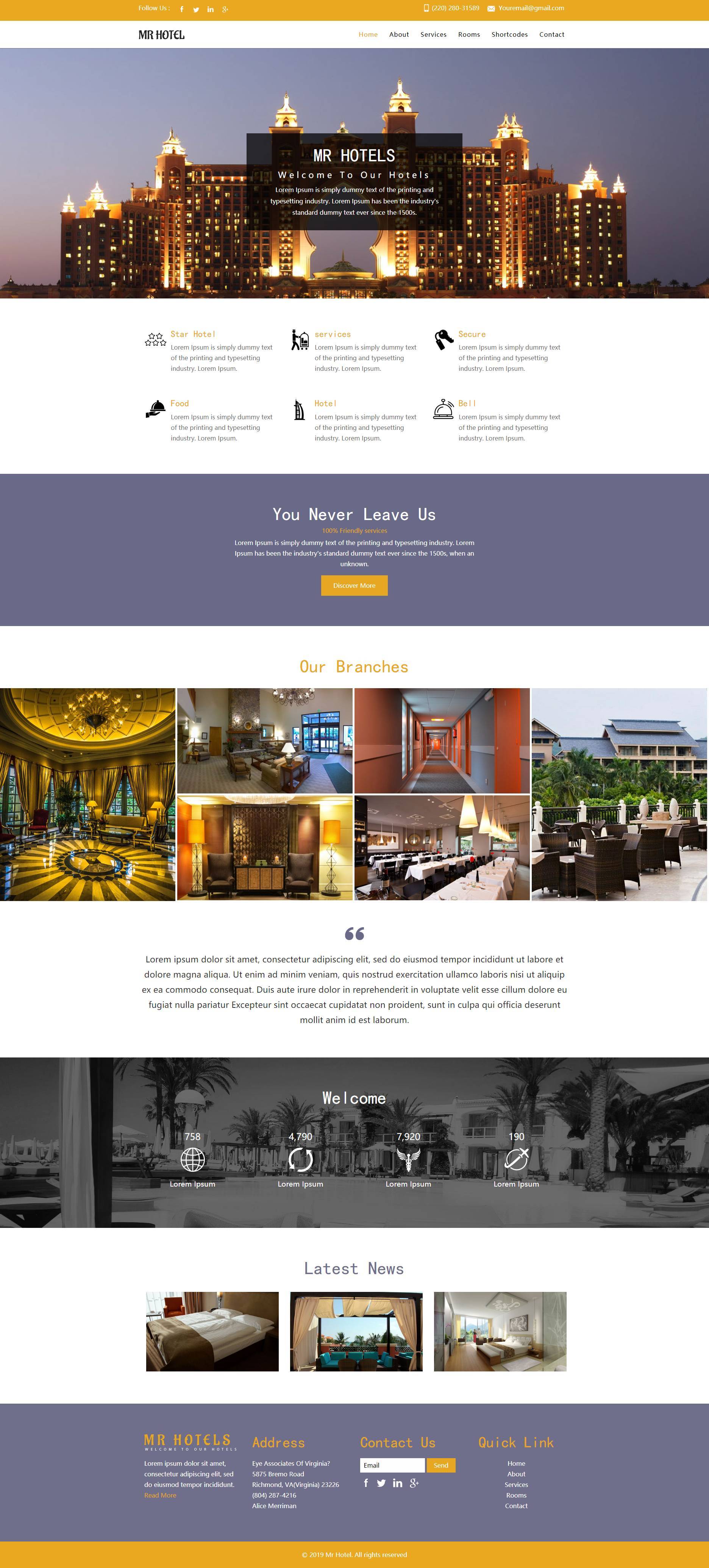 精美的企业酒店网站html模板下载