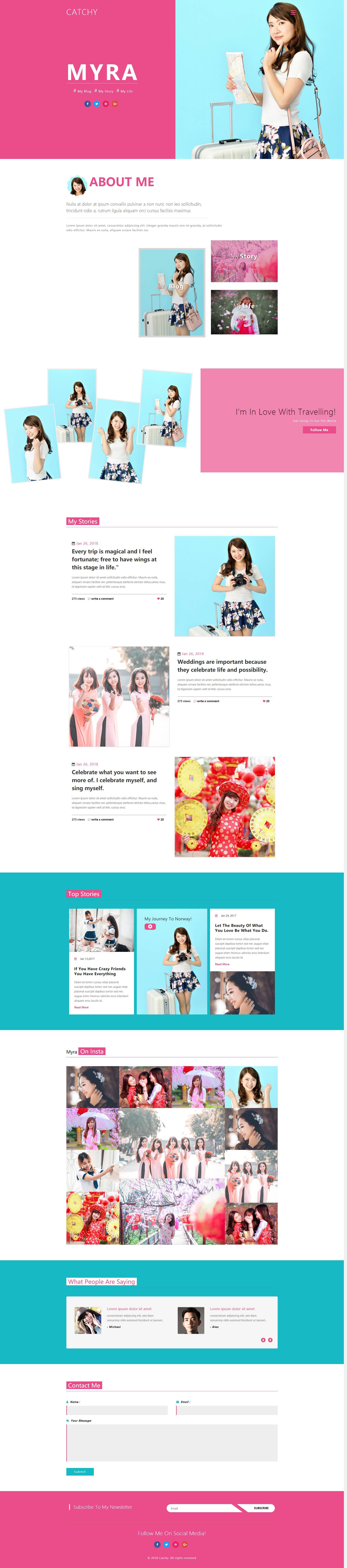 粉色明亮html个人博客网站模板