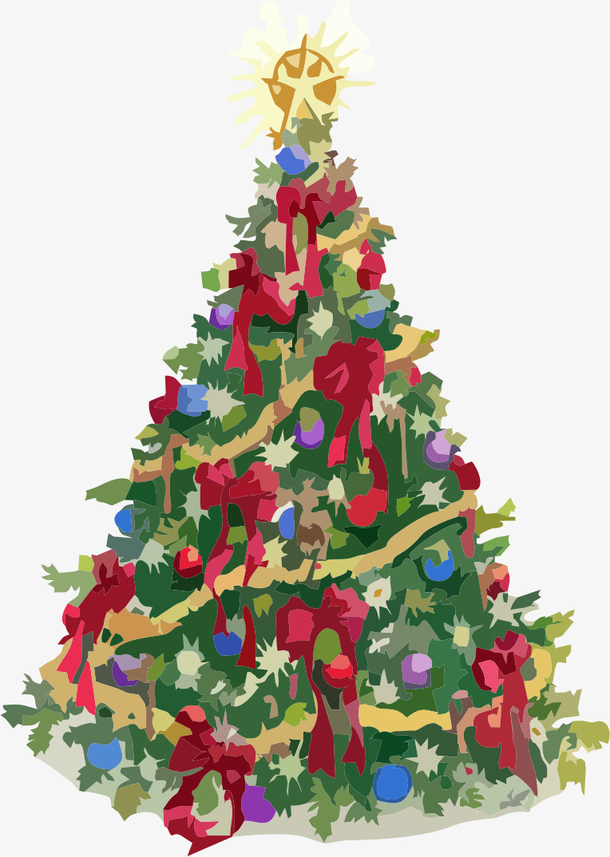 圣诞节手绘彩色圣诞树礼物