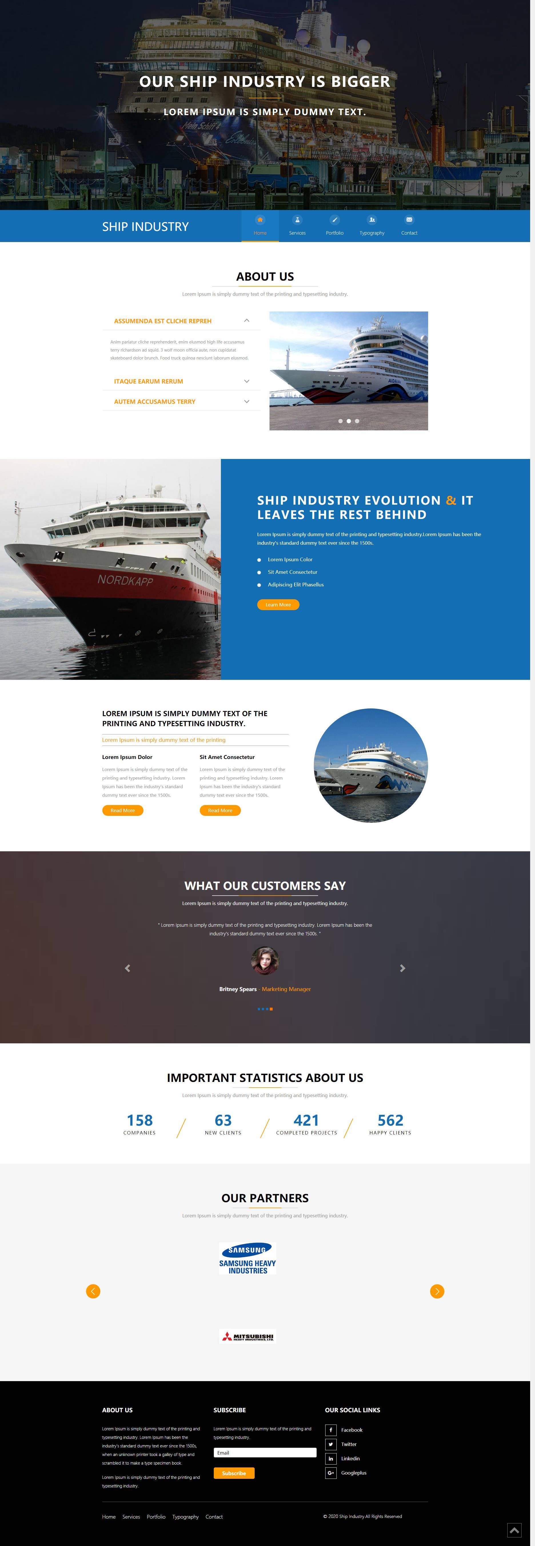 蓝色船舶工业制造企业网站html模板