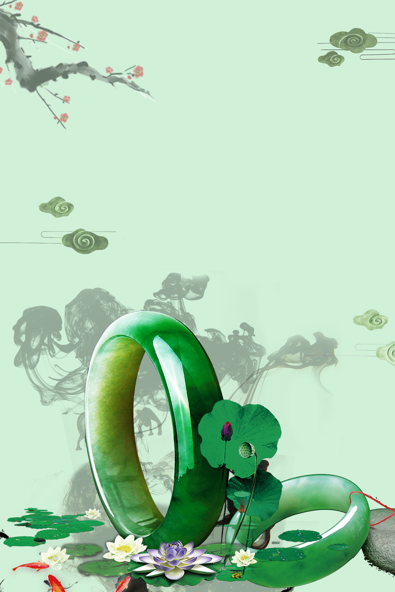 中国风翡翠玉器手镯海报背景素材