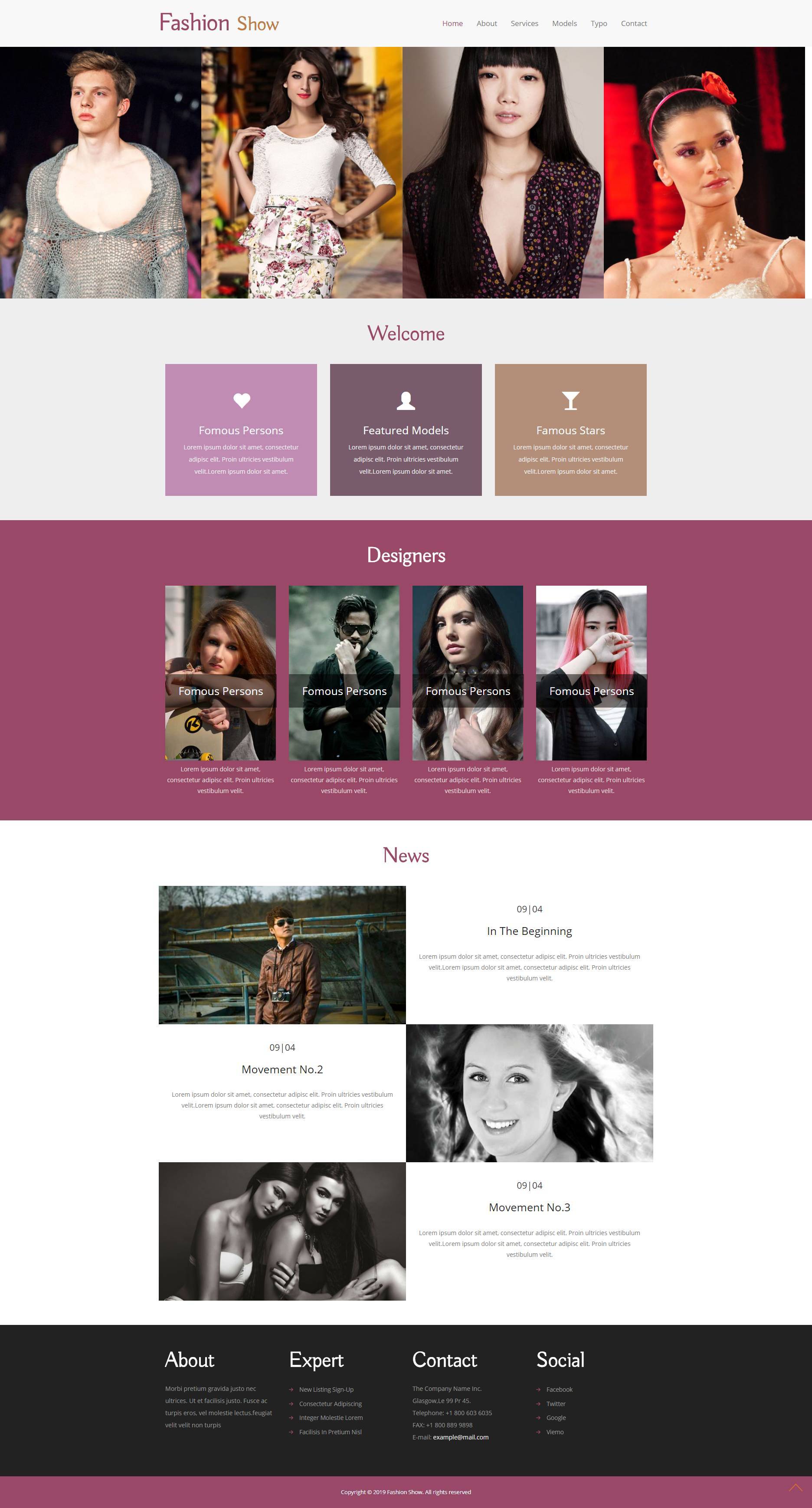 紫色漂亮的html时装秀资讯网站