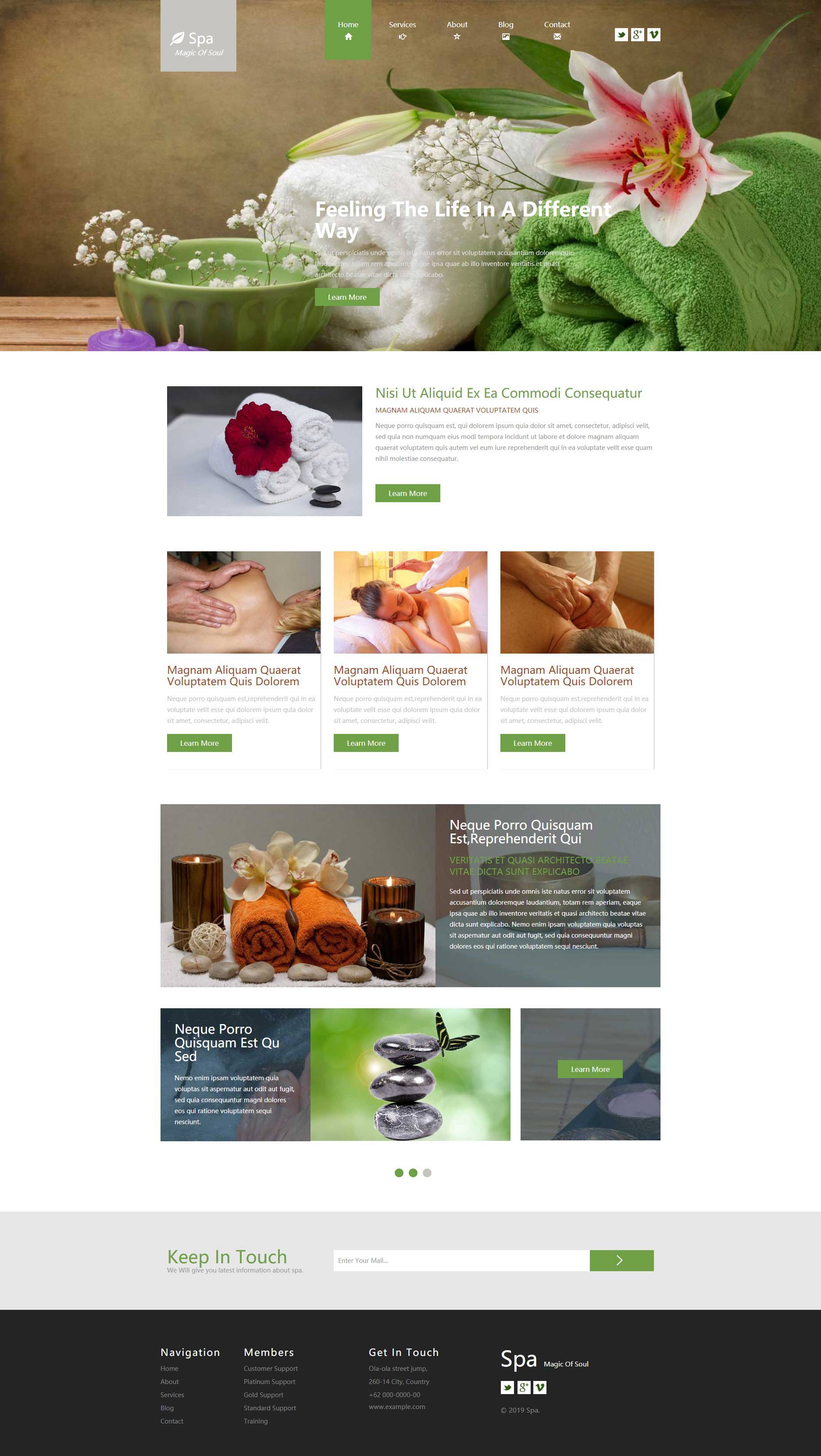 绿色小清新水疗spa美容网站模板