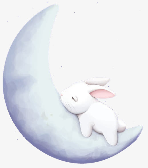 手绘卡通月亮兔子