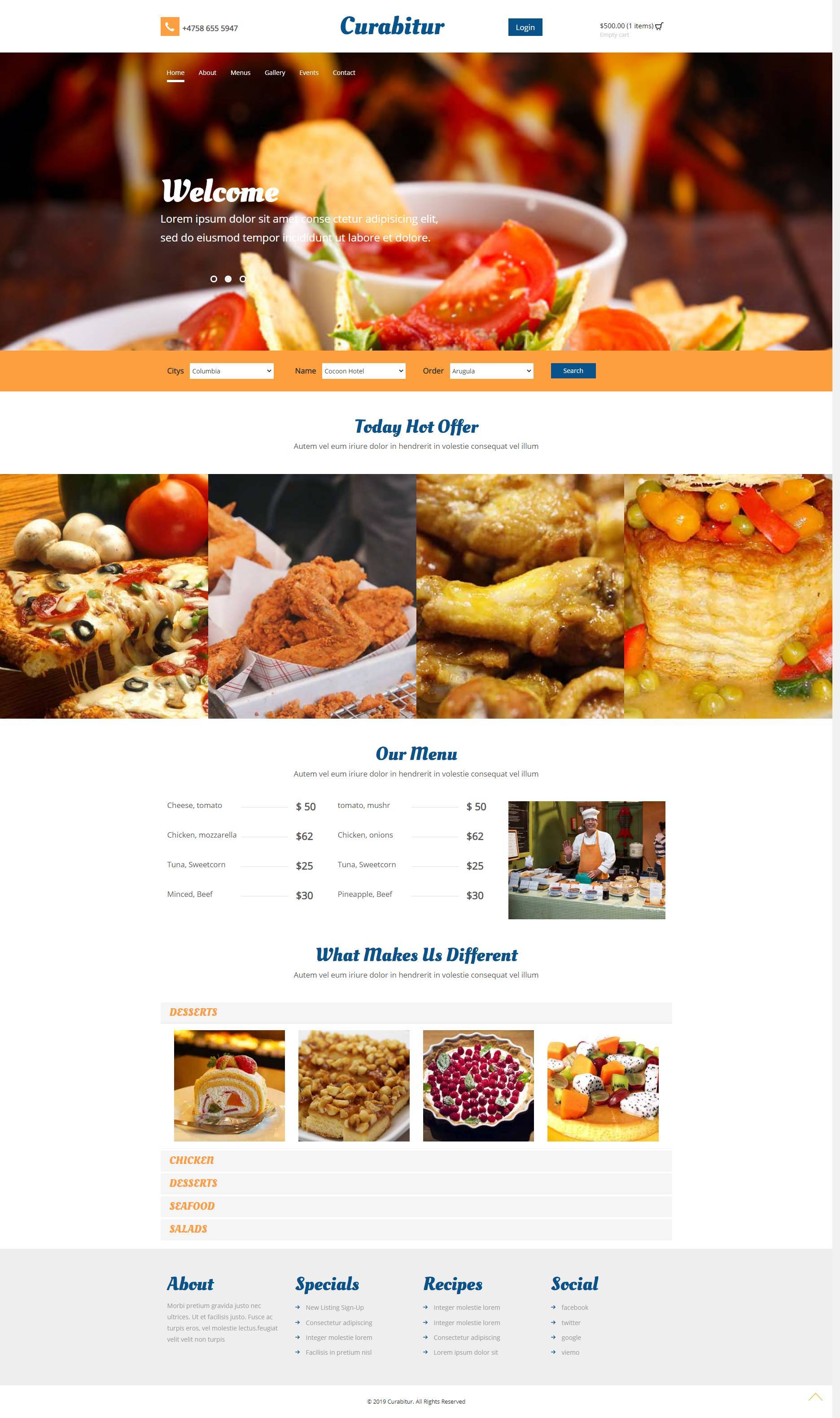 精致的餐厅美食在线订餐HTML5网站模板