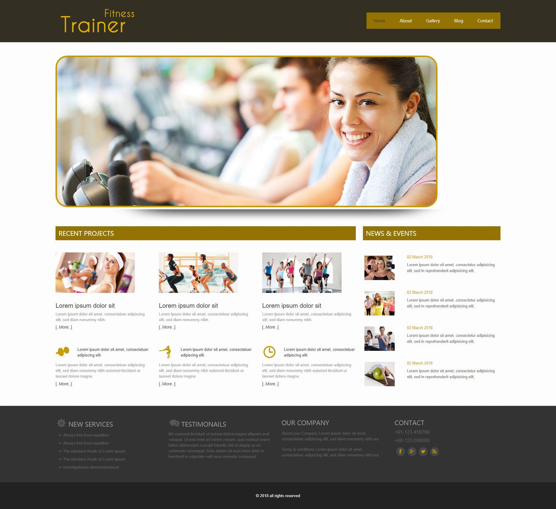 金色html运动健身教练网站电脑手机分端模板