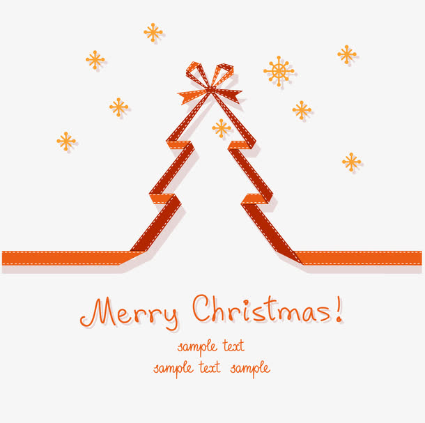 橙色丝带圣诞树贺卡矢量图
