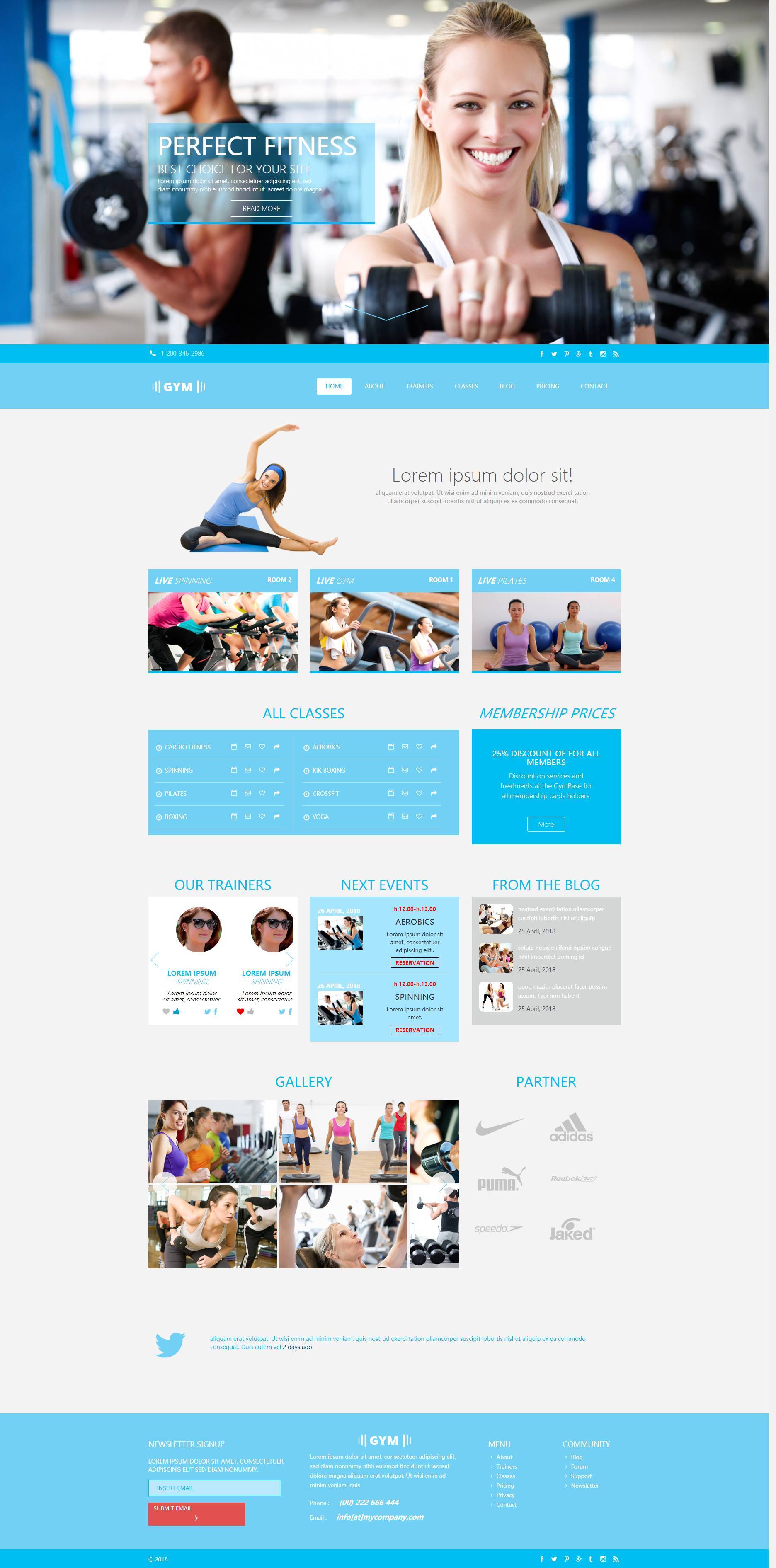 蓝色简洁健身及健身房电脑手机分端网站模板html